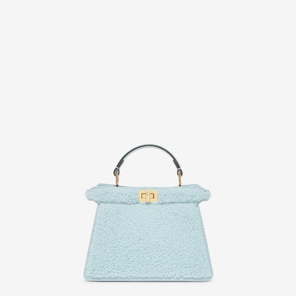FENDI Peekaboo Mutton Fur + Lamb Leather Blue Powder Sugar + Soft Gold Mini NWT! - Picture 2 of 9